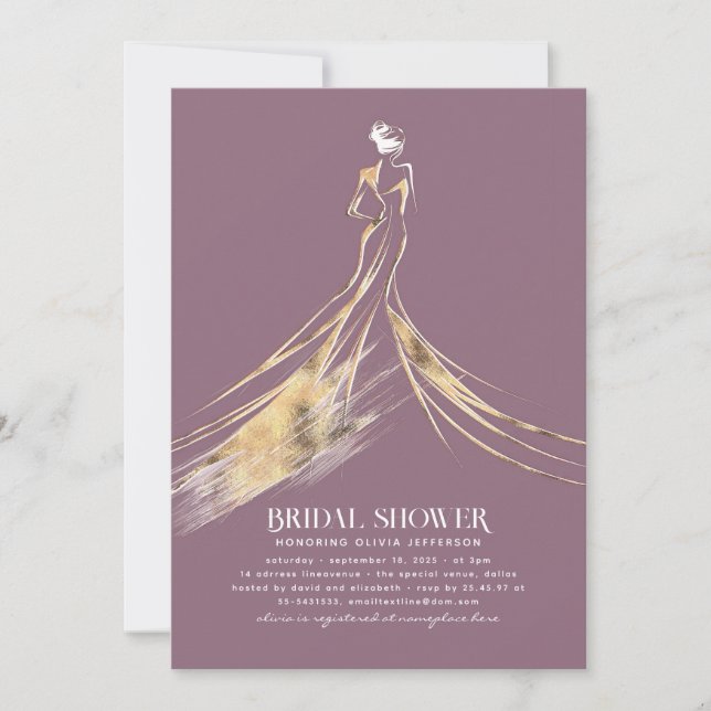 Invitación Elegante Sofisticada Ducha Bridal De Mauve Suave (Anverso)