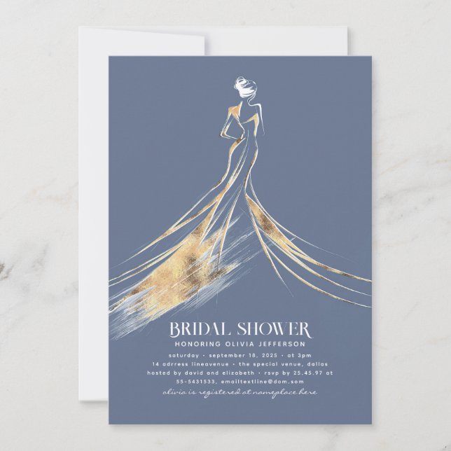Invitación Elegante Sofisticada Dusty Blue Bridal Shower (Anverso)