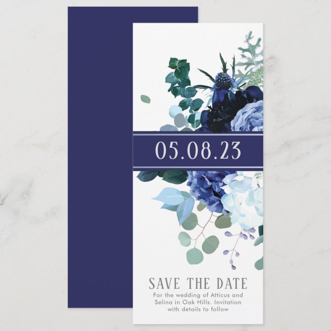 Invitación Elegante Soft Índigo y boda Save the date (Anverso / Reverso)