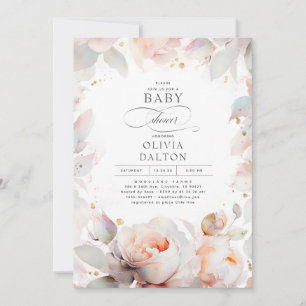 Invitación Elegante Soft Peach Peach Floral Boho Baby Shower