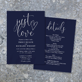 Invitación Elegante Solo Amor Todo En Uno Boda Azul Marino