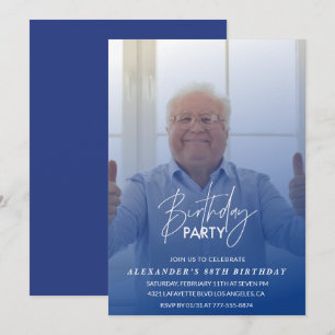 Invitación Elegante sombra azul foto hombres cumpleaños 88
