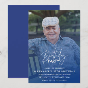 Invitación Elegante sombra azul Foto Hombres Cumpleaños 97
