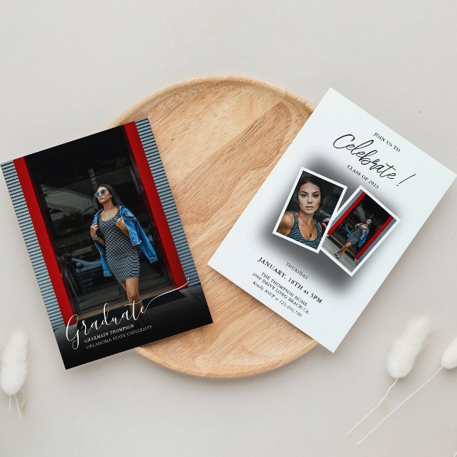 Invitación Elegante Sombra Negra 3 Graduación de Foto Casual (Subido por el creador)