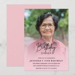 Invitación Elegante sombra rosa cena foto cumpleaños 99