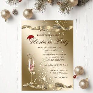 Invitación Elegante, Sombrero de Santa, Copa de Vino Fiesta d