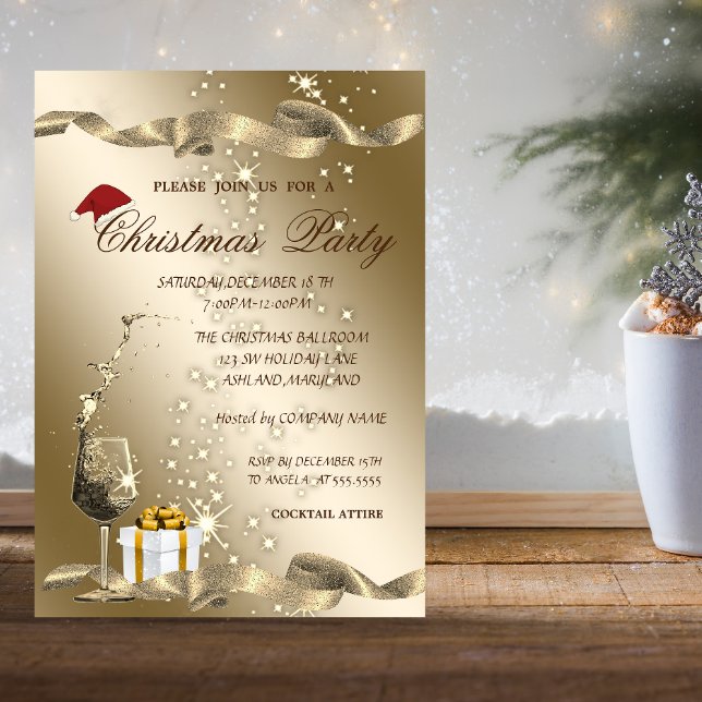 Invitación Elegante,Sombrero de Santa,Vidrio,Fiesta de Navida (Subido por el creador)