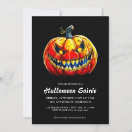 Invitación Elegante Sonriente Calabaza Ardiente Soirée de Hal