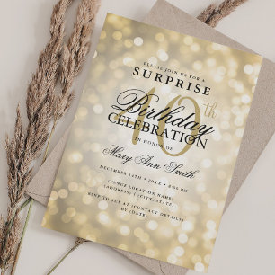 Invitación Elegante SORPRESA 40.º Día Luces de Oro Glam