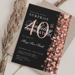 Invitación Elegante Sorpresa 40 cumpleaños Sparkles Rosa Oro<br><div class="desc">Elegante plantilla de invitación de 40 cumpleaños Fiesta Sparkles. Con luces,  cuerdas y destellos. ¡Genial por 30,  40,  50,  60 y 70 años y más!</div>
