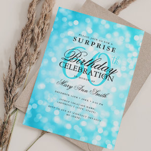 Invitación Elegante SORPRESA 60° cumpleaños luces turquesas