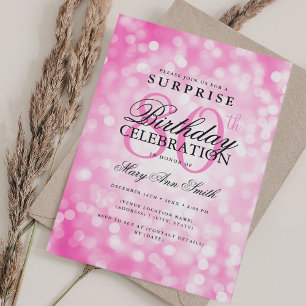Invitación Elegante SORPRESA 80 cumpleaños Caliente luz rosad