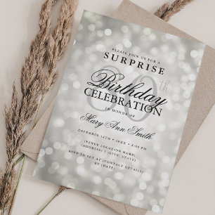 Invitación Elegante SORPRESA 80° cumpleaños Glam Silver Luces