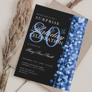 Invitación Elegante sorpresa 80 cumpleaños Sparkles Navy