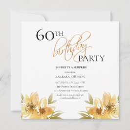 Invitación Elegante Sorpresa Amarillo Floral 60 cumpleaños