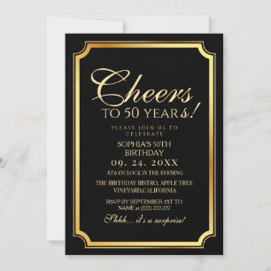 Invitación Elegante sorpresa de cumpleaños 50 moderno negro