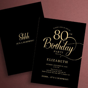 Invitación Elegante Sorpresa de Cumpleaños 80 en Letra Script