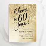 Invitación Elegante Sorpresa de Oro 60 cumpleaños<br><div class="desc">Elegante invitación sorpresa de cumpleaños número 60. Elegante diseño en falso oro purpurina y negro. Presenta tipografía y tipo de letra de guión. Perfecto para una elegante celebración del cumpleaños de las mujeres. Personaliza con tus propios detalles. Mándame un mensaje si necesitas edad personalizado. Invitaciones Zazzle impresas o una plantilla...</div>