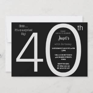Invitación Elegante sorpresa en blanco y negro cuarenta cumpl