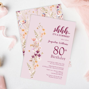 Invitación Elegante Sorpresa Floral 80 cumpleaños