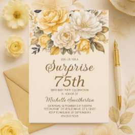 Invitación Elegante sorpresa floral de crema de marfil amaril