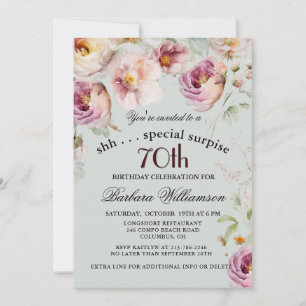 Invitación Elegante sorpresa floral pintada 70 cumpleaños