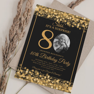 Invitación Elegante Sorpresa Foto Cumpleaños 80 Años Glamour 