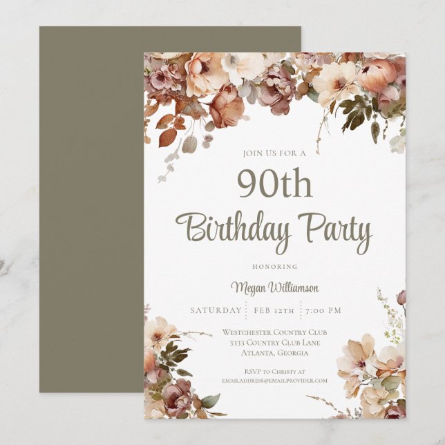 Invitación Elegante sorpresa verde salvia rosada 50 cumpleaño (Anverso / Reverso)