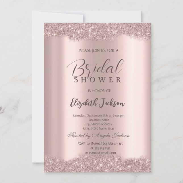 Invitación Elegante Sparkle Frame Rosa Gold Bridal Ducha (Anverso)