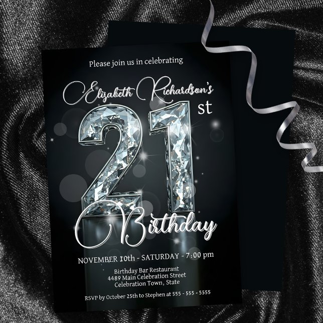 Invitación Elegante Sparkling Diamond-Encrustado 21 cumpleaño (Subido por el creador)