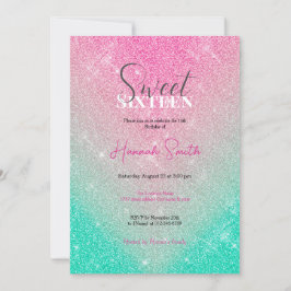 Invitación Elegante Sparkling Purpurina Pink Mint Gradient
