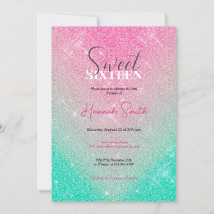 Invitación Elegante Sparkling Purpurina Pink Mint Gradient