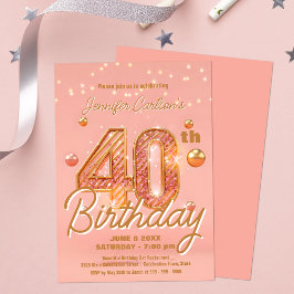 Invitación Elegante Sparkling Soft Pink & Gold 40 cumpleaños