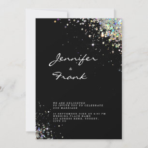 Invitación Elegante Sparkly Holográfico Purpurina Negro Moder