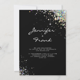 Invitación Elegante Sparkly Holográfico Purpurina Negro Moder