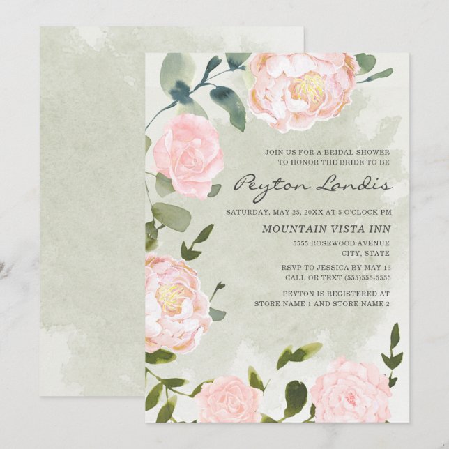 Invitación Elegante Springtime Rubor Pink Floral Bridal Showe (Anverso / Reverso)