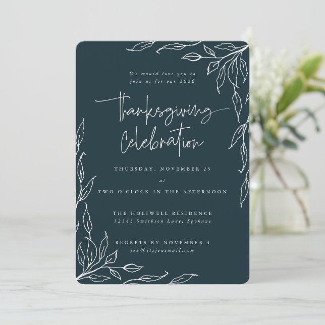 Invitación Elegante Spruce Motif Motif Moderno de Leaf Acción (Anverso de pie)