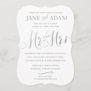 Invitación Elegante Sr. y Sra. Silver Typography Wedding Invi