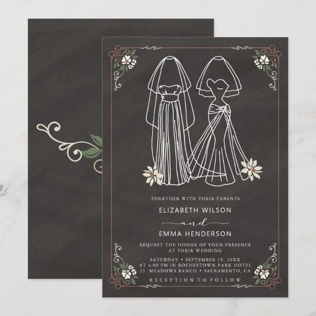 Invitación Elegante Sra. y Sra. Chalkboard Boda (Anverso / Reverso)