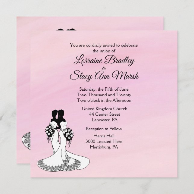 Invitación Elegante Sra. y Sra. Wedding Invitation Pink (Anverso / Reverso)