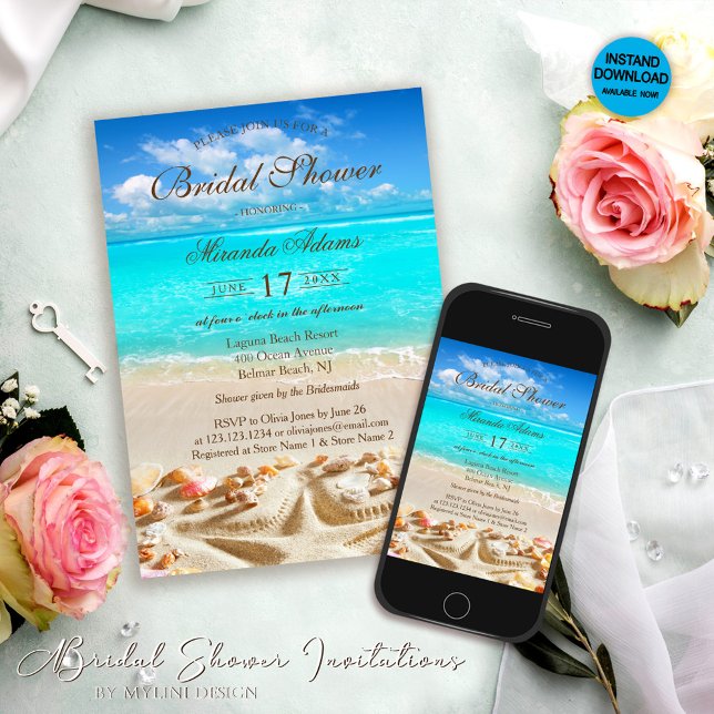 Invitación Elegante Starfish Beach Bridal Shower (Subido por el creador)