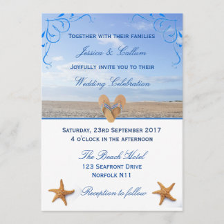 Invitación Elegante Starfish & Flip Flops Beach Wedding
