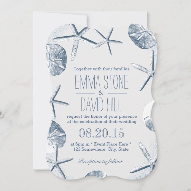 Invitación Elegante Starfish & Sand Dollar Beach Wedding (Anverso)
