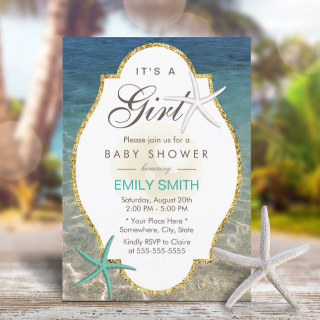 Invitación Elegante Starfish Tropical Beach Chica Baby Shower (Subido por el creador)