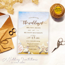 Invitación Elegante Starfish Tropical Beach Wedding
