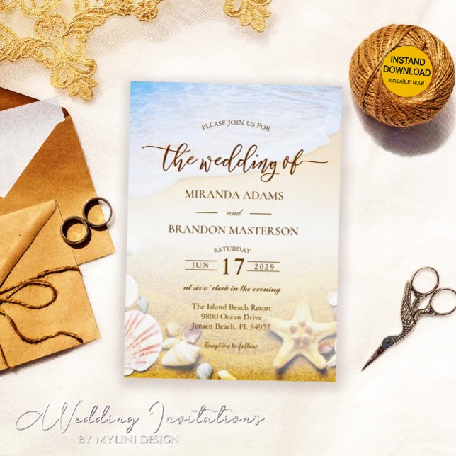 Invitación Elegante Starfish Tropical Beach Wedding (Subido por el creador)