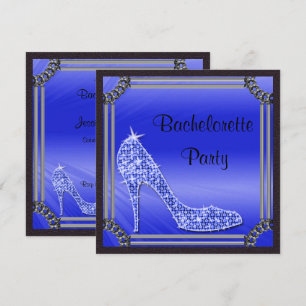 Invitación Elegante Stiletto Azul enmarcado en Plata para Des