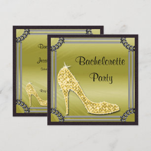 Invitación Elegante Stiletto Dorado Enmarcado en Plata para D