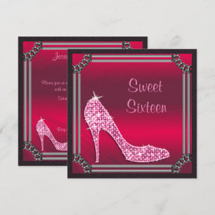 Invitación Elegante Stiletto Rosa con Marco de Plata Dulces 1