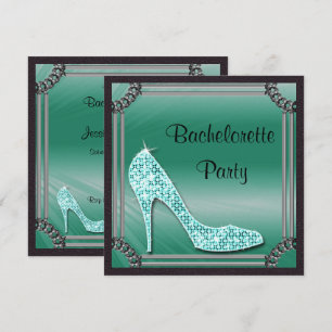 Invitación Elegante Stiletto Teal enmarcado en plata para des